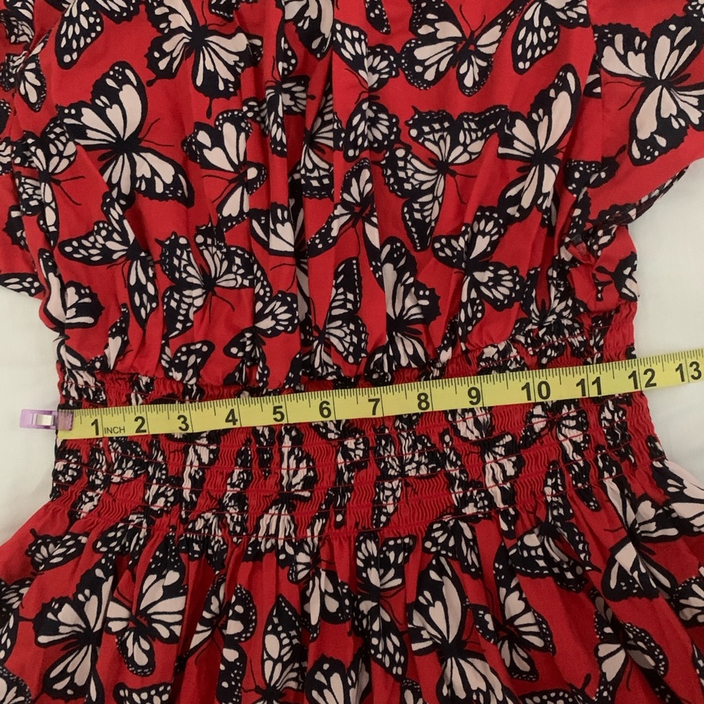 Kate Spade Butterfly Print Red Smocked Dress with Side Pockets - Picture 8 of 10